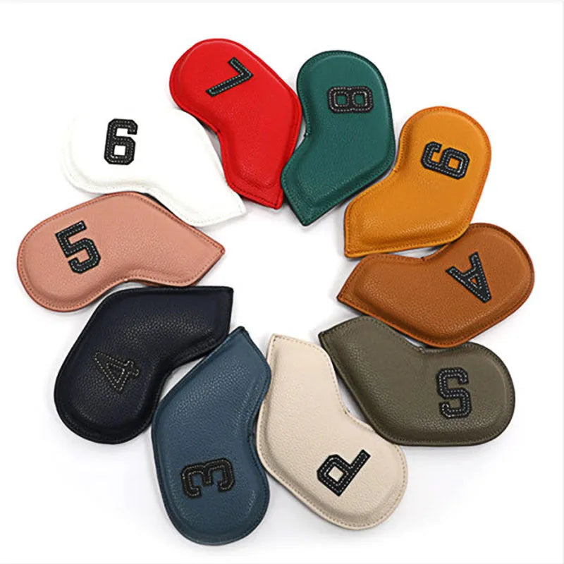 10-piece digital printed golf club head cover set with various colour designs