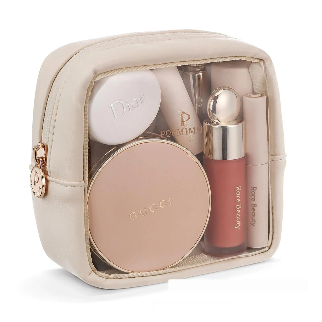 Transparent PVC cosmetic makeup bag with dry-wet separation compartment in various colour options