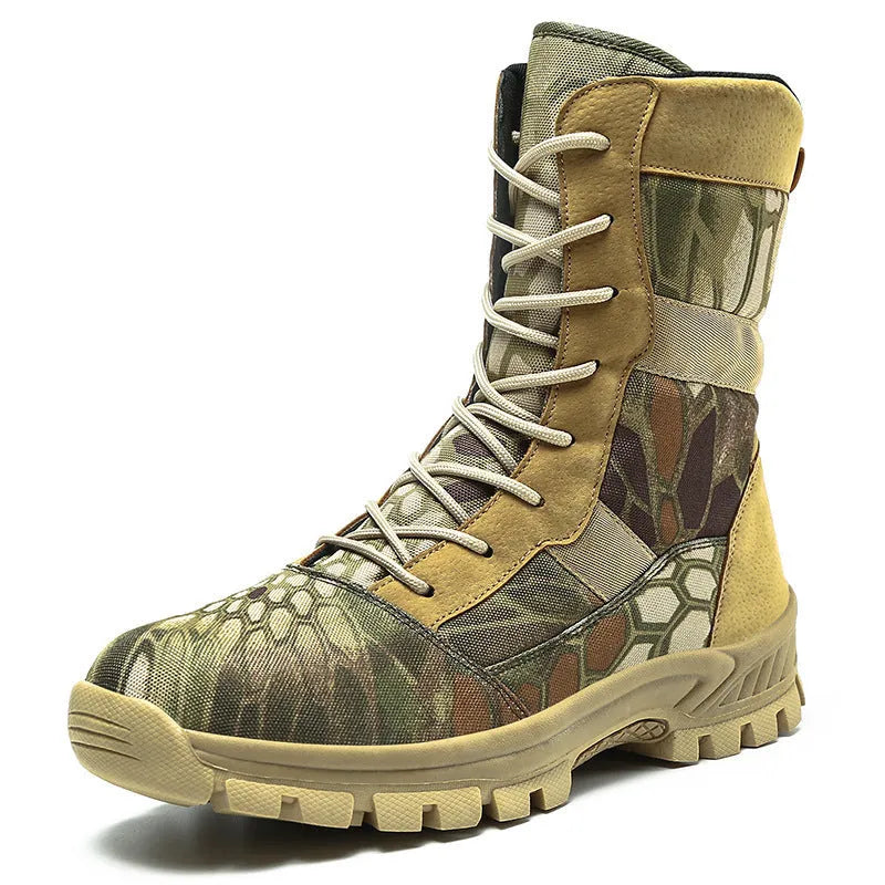 Men's black and camouflage mesh high-top shoes with totem design, sizes 39-45.