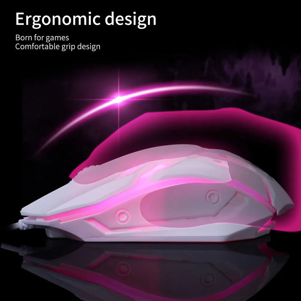 Wired photoelectric mouse with colorful glow light available in black and white with 1.3m USB cable