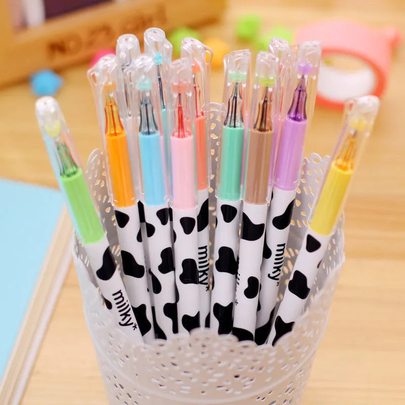 Set of 12 cow colour gel pens with 0.38mm fine tips in plastic shells