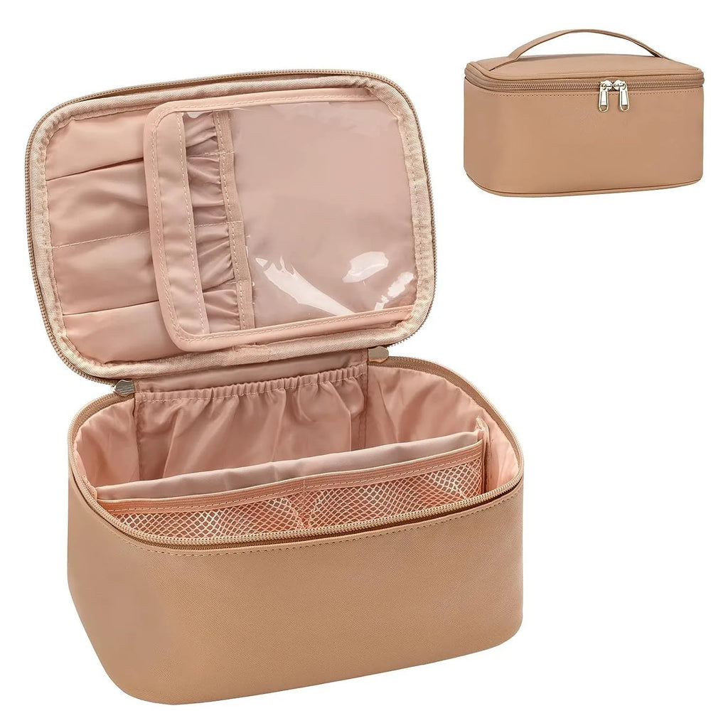 Black cotton cosmetics bag with nylon lining, large capacity handbag for makeup and toiletries