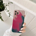 Soft silicone iPhone case with gradient oil painting and geometric abstract pattern in blue