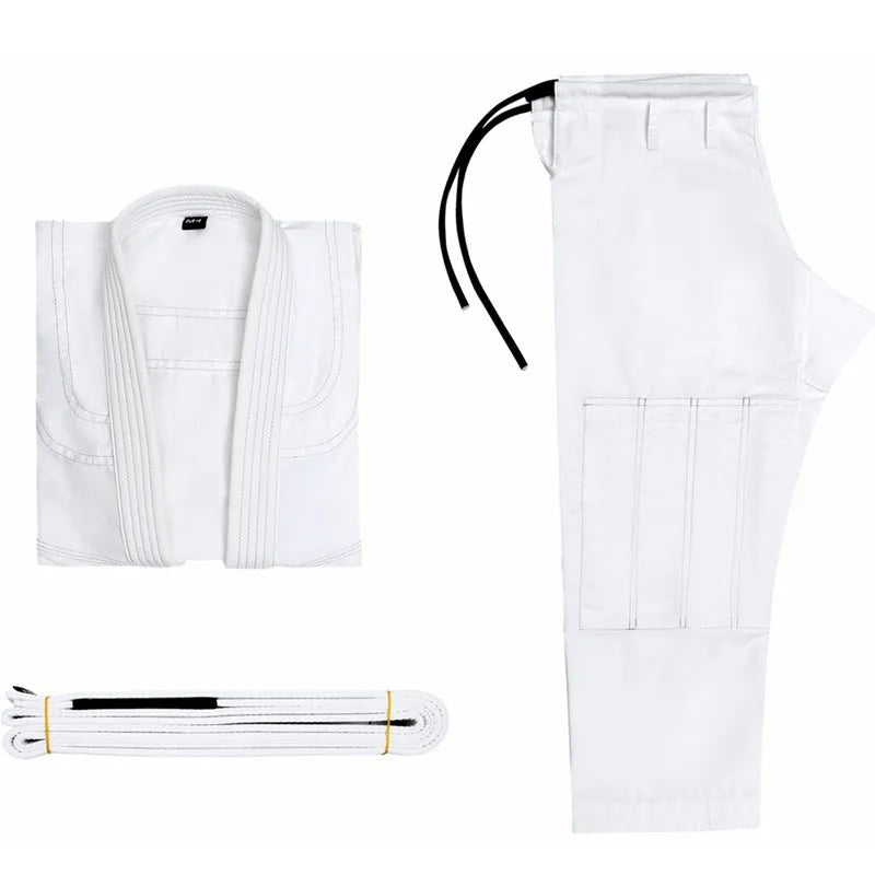 Brazilian Jiu-Jitsu gi uniform in cotton blend fabric showing jacket and trousers in available colours