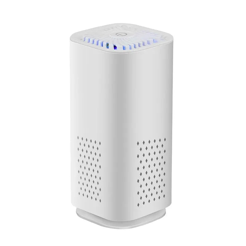 White and black mini USB car air purifier for small spaces