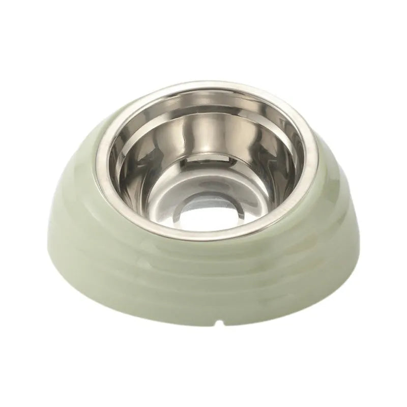 Stainless steel cat bowl plastic pet tableware in light green beige brown colour options