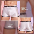 Men's shiny silky nylon boxer shorts in black, white and sapphire blue colours