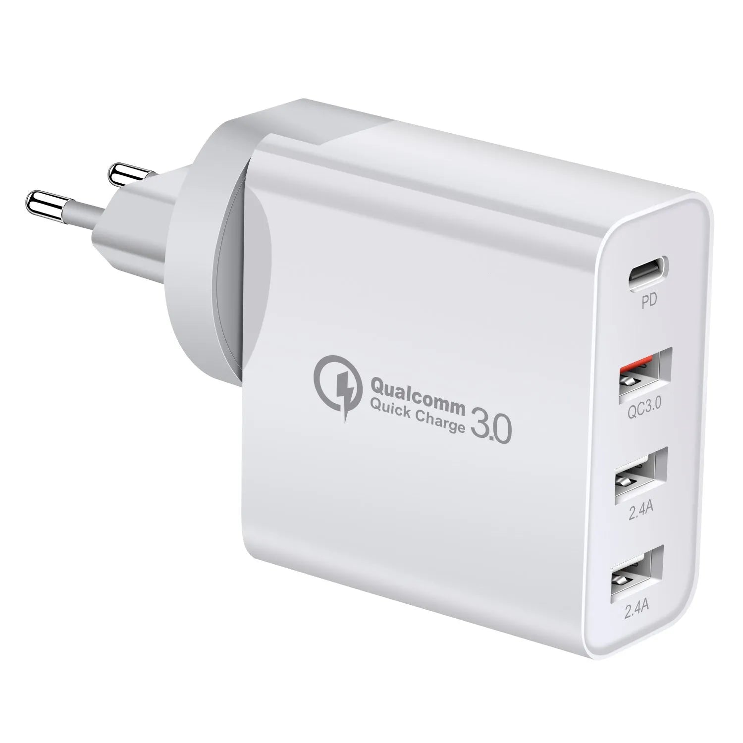 Black and white 48W four-port Type-C mobile phone charger with international plug options