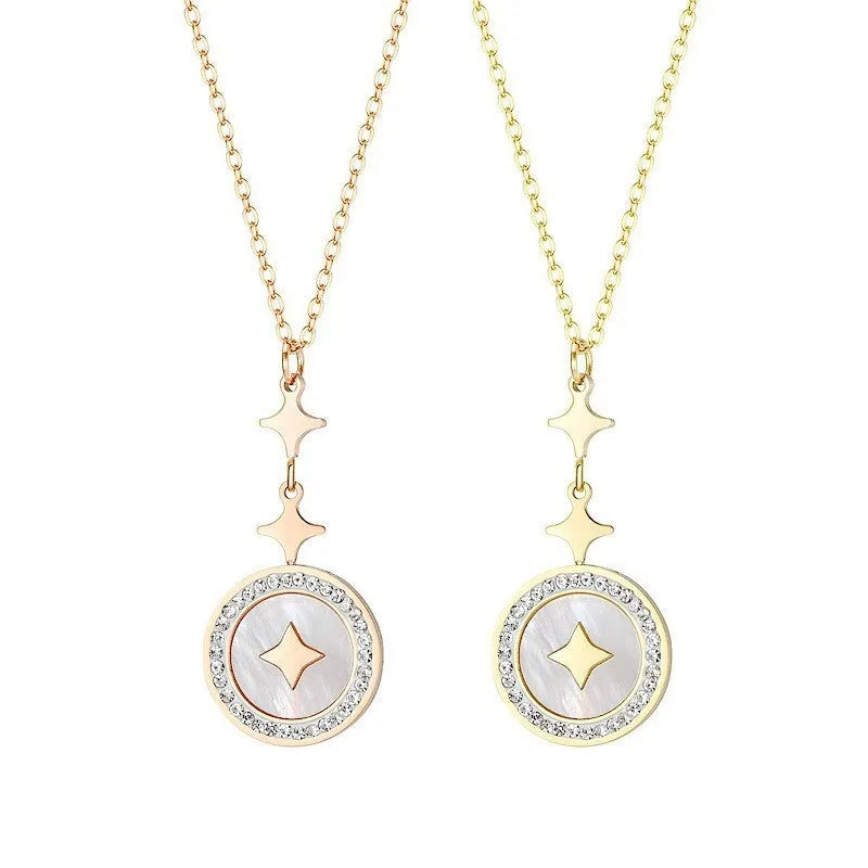 Six-pointed star titanium steel necklace with geometric pendant on adjustable O-ring chain