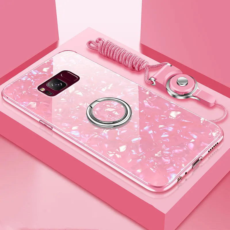 Tempered glass phone case for Samsung S8 and S9 in black, pink, red or white colours
