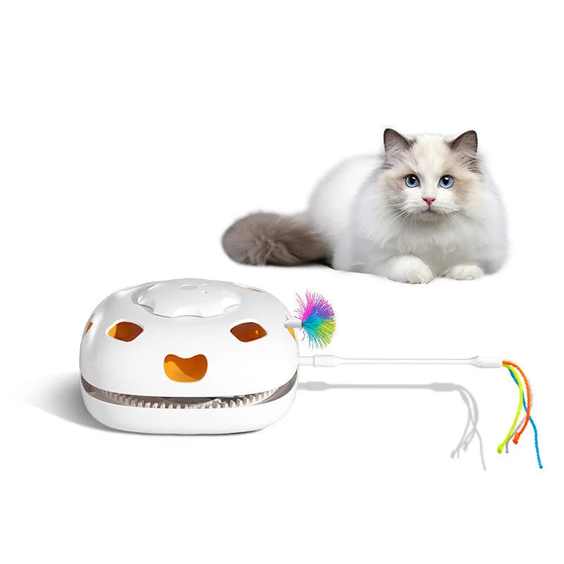 Plastic cat toy with self-hi relief design and teaser mechanism in pictured colour, dimensions 19.8x11.5x19.5cm
