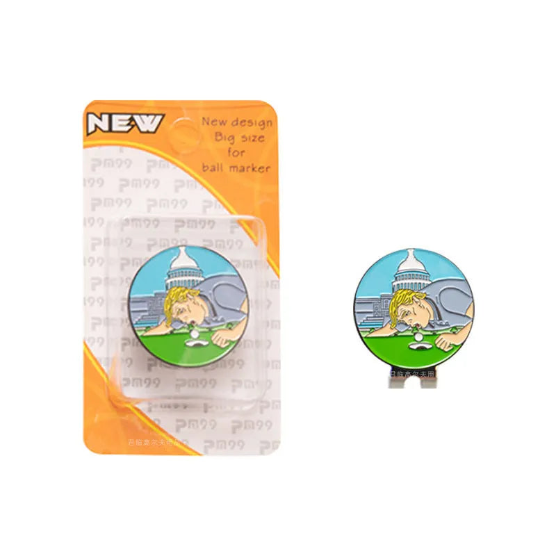 Zinc alloy golf hat clip with personalised painted metal designs including Dragon Year pattern.