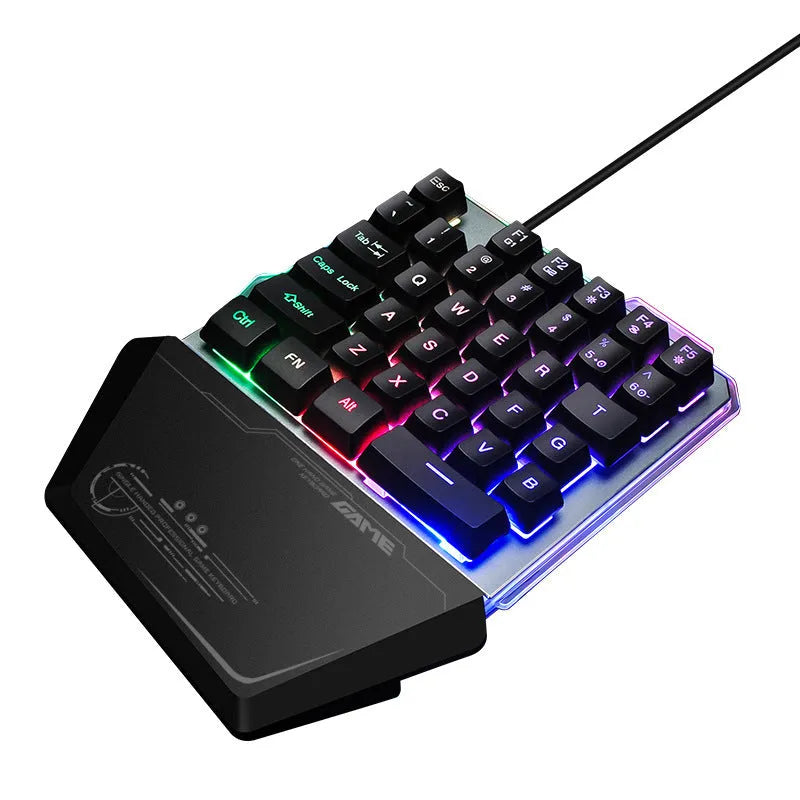 G40 Flow black one-handed gaming keyboard with RGB backlit keys and USB cable