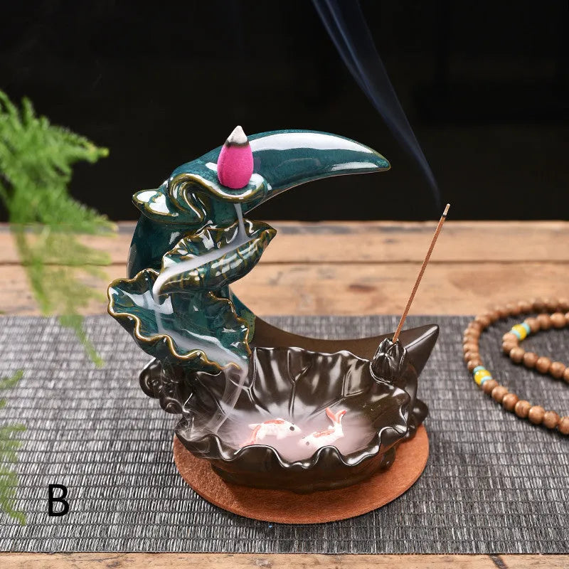 Handmade monochrome glazed porcelain backflow incense burner in Chinese abstract style, colour A or B