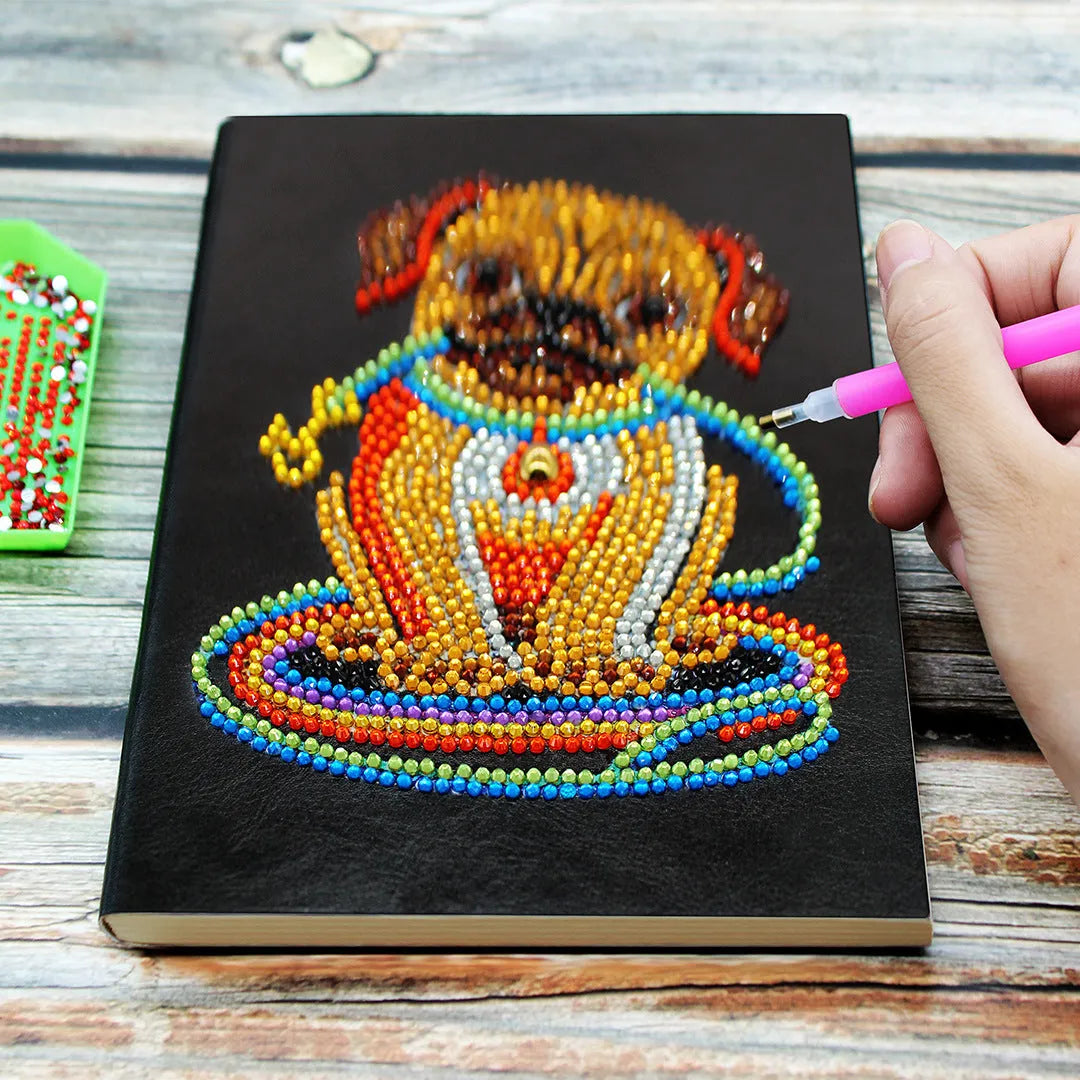Black A5 hardcover diamond painting notebook with 50 blank pages for craft storage.