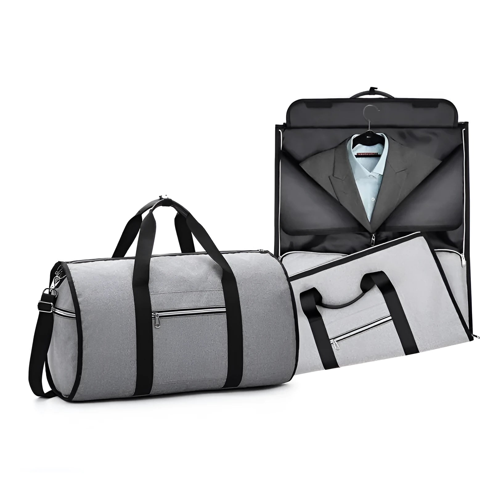 Cylinder-shaped medium travel bag in oxford cloth, shown in black, with a zipper closure.