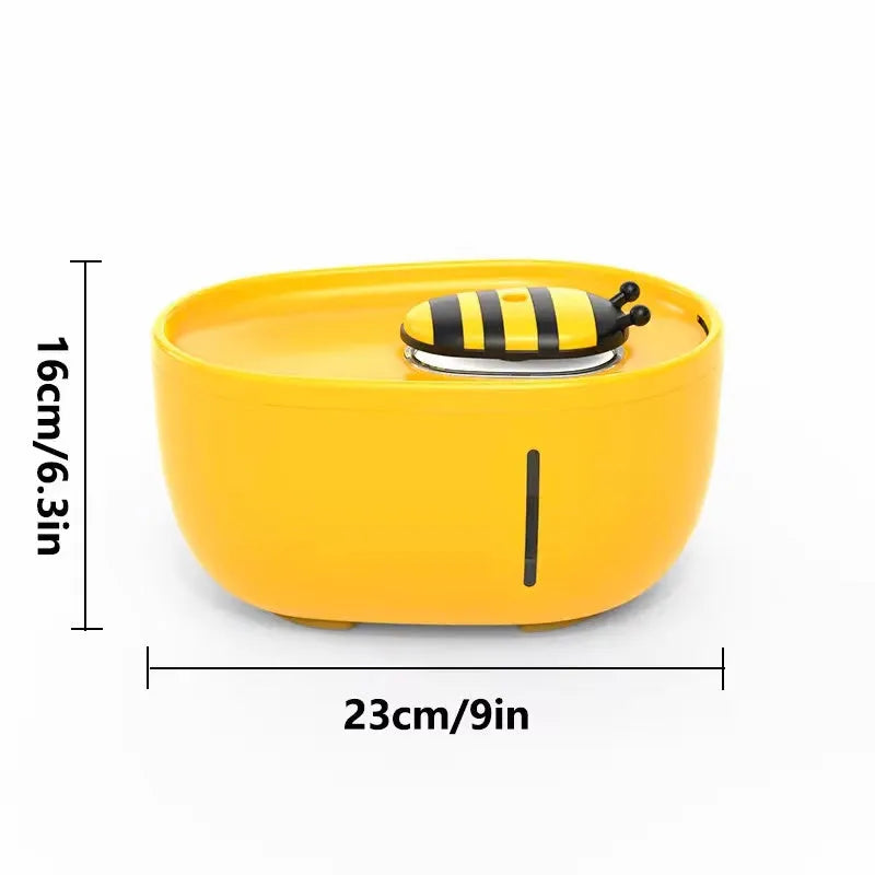 Yellow automatic cat water fountain with filtration system and USB power connection