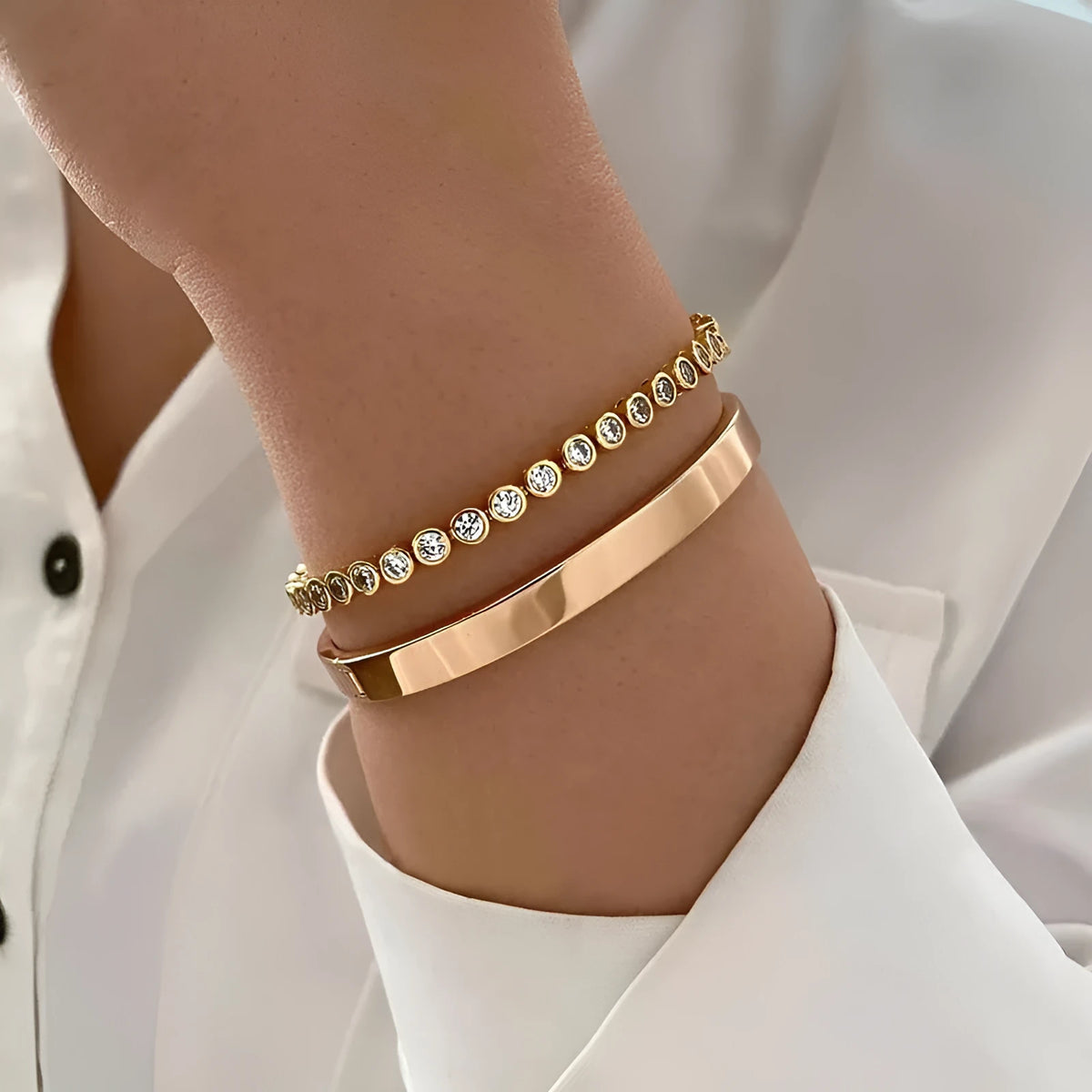 Gold or Silver electroplated zinc alloy bracelet set of 2 with retro drop, geometric, and water droplet design
