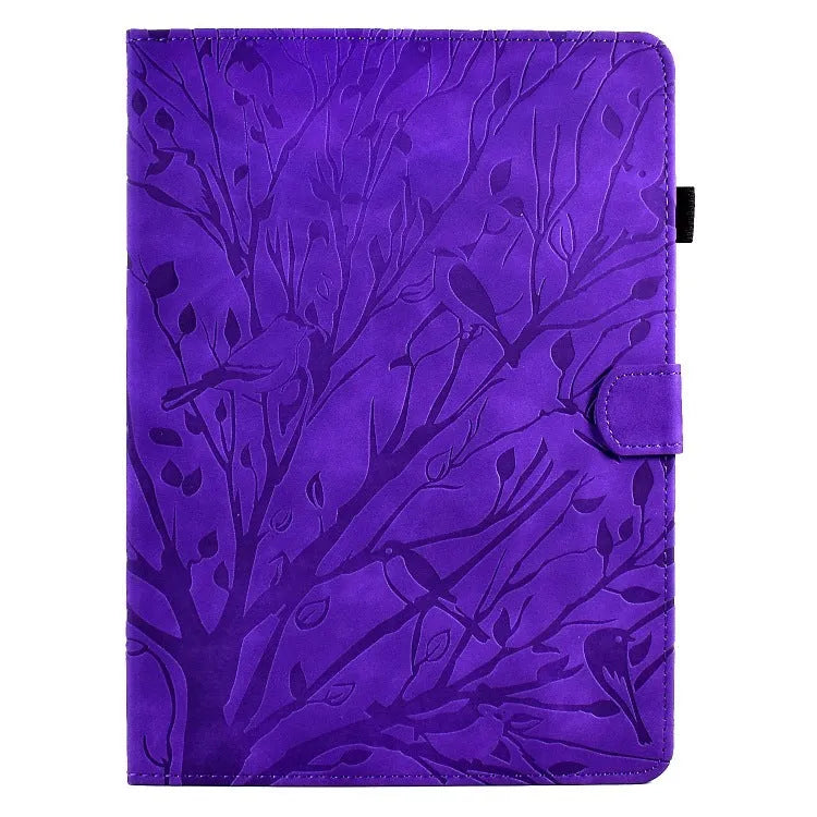 Imitation leather tablet protective case in multiple colours with a built-in stand bracket open.