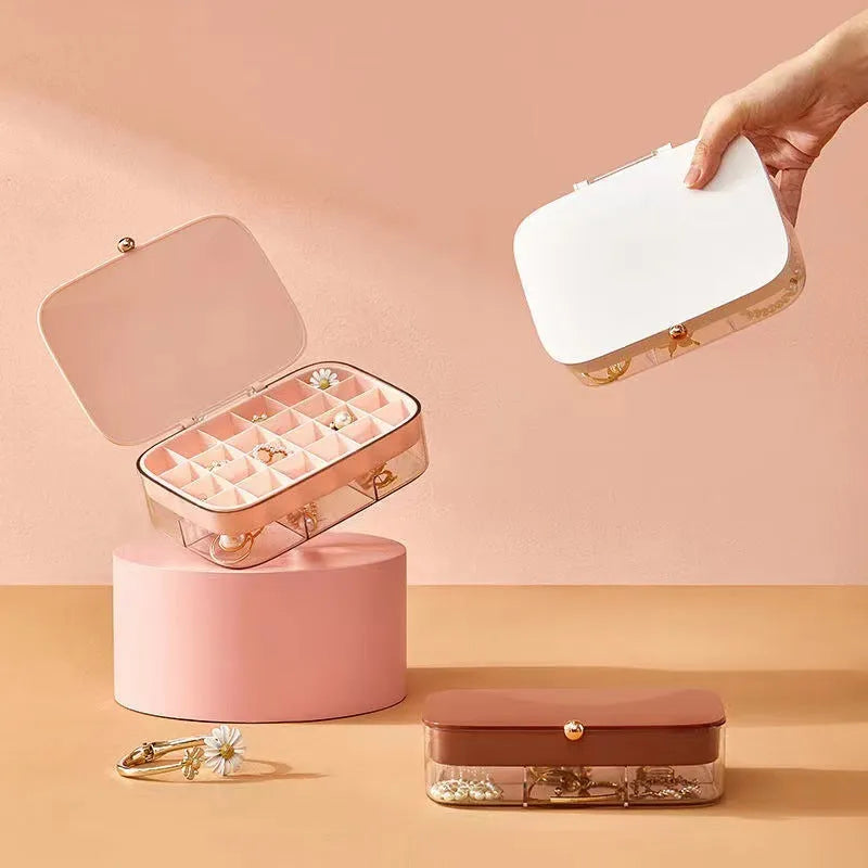 Modern minimalist jewelry storage box with multi-layer organisation in four colour options