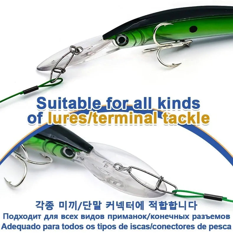 Ten coils of green, black, and red steel wire fishing pins with buckle connectors, each 54cm long.