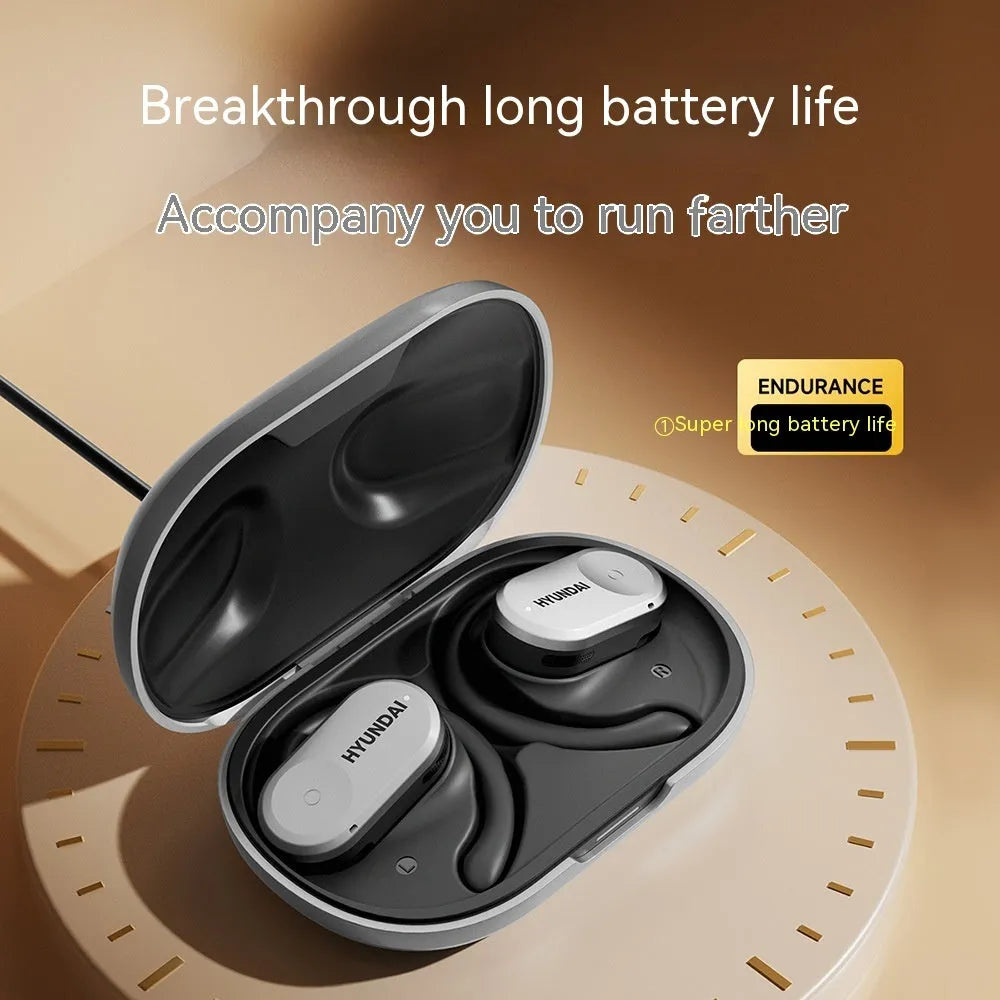 Hyundai ear hook wireless Bluetooth headset in White Orange or Silver Black, plastic ear-mounted design