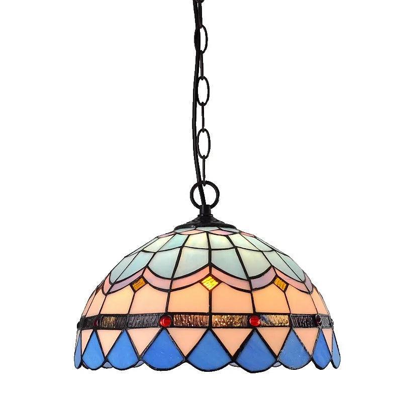 European retro baroque style chandelier with coloured glaze finish and abstract shapes.
