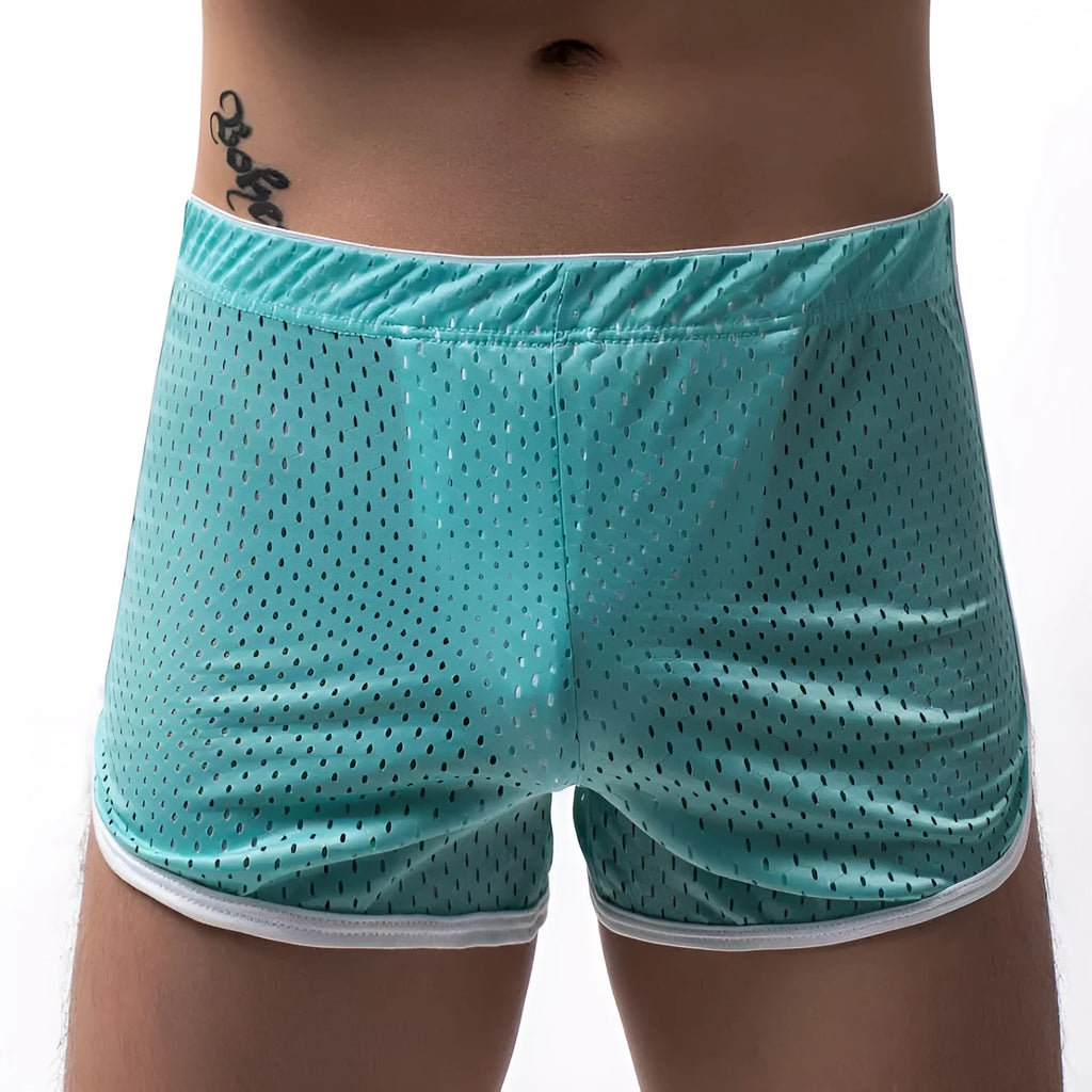 Men's cotton blend boxer shorts in mid-waist design showing breathable knitted fabric