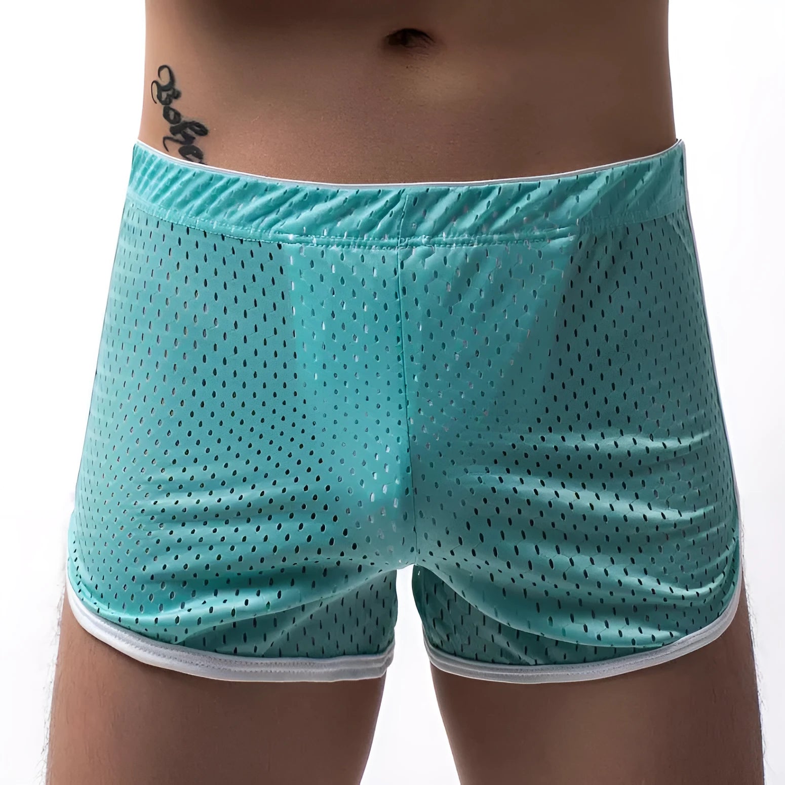 Men's cotton blend boxer shorts in mid-waist design showing breathable knitted fabric
