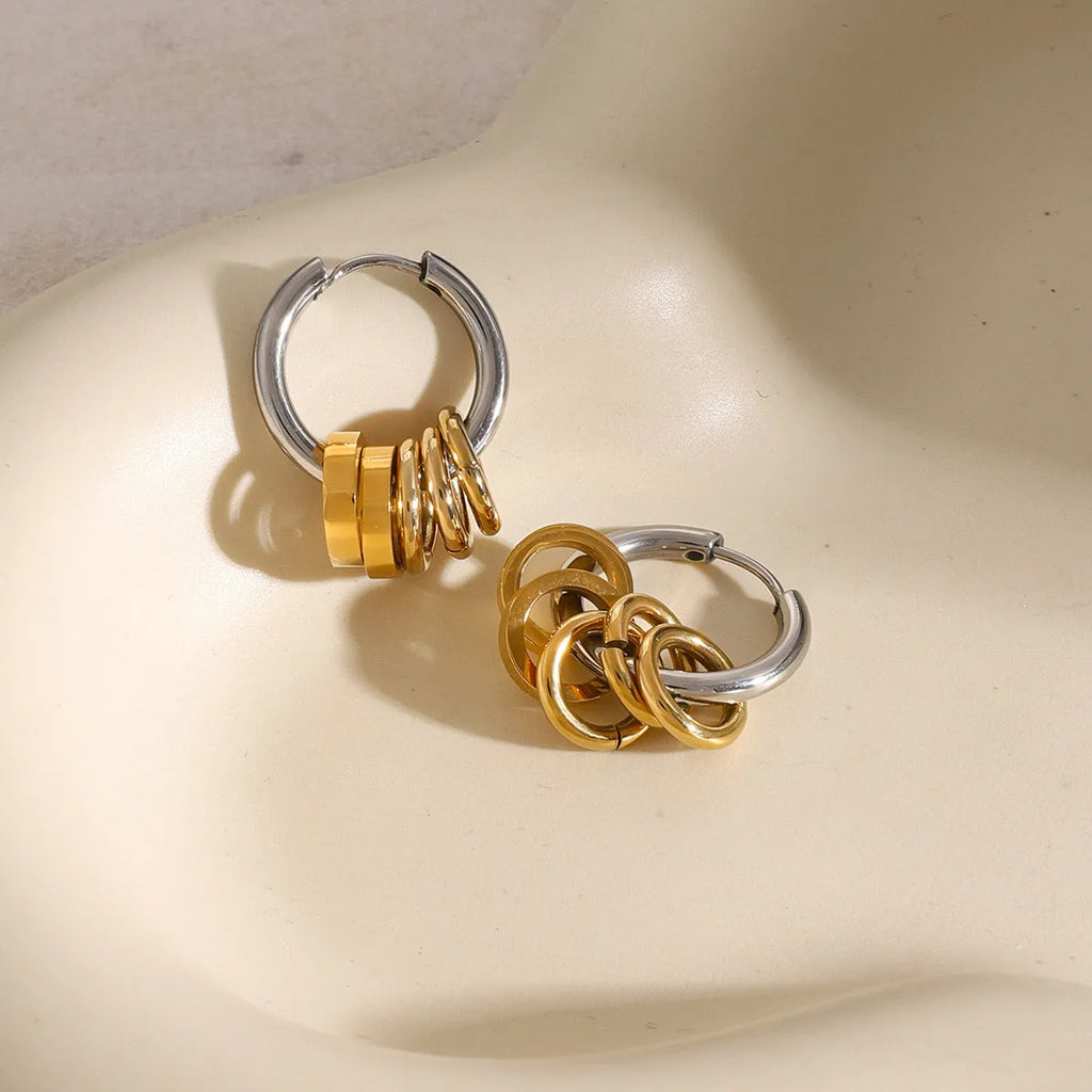 Stainless steel ins style earrings with an electroplated metallic finish.