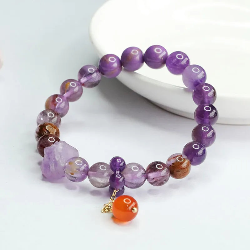 Natural nine purple multi-treasure crystal bracelet with amethyst and red agate beads
