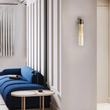 Nordic postmodern glass wall lamp with creative shade design in living room setting