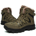 Men's plus size high top outdoor cotton shoes in black, cold-resistant cowhide upper, rubber sole, sizes 40-48