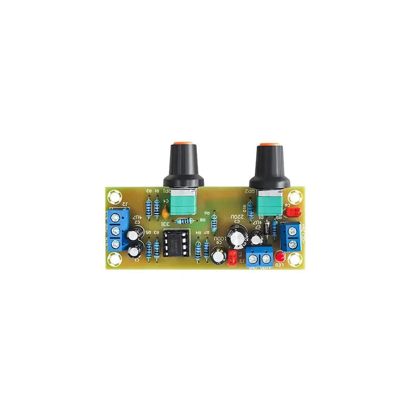 Front stage bass boost board with 78x32mm FR-4 fibreglass PCB and mounting holes