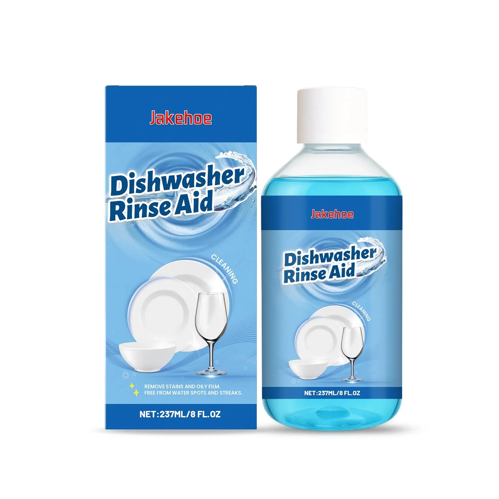 237mL bottle of dishwasher detergent aid liquid for cleaning oily plates and kitchenware.
