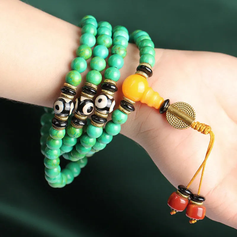 Natural turquoise bracelet with 108 polished 8mm round beads in national style design