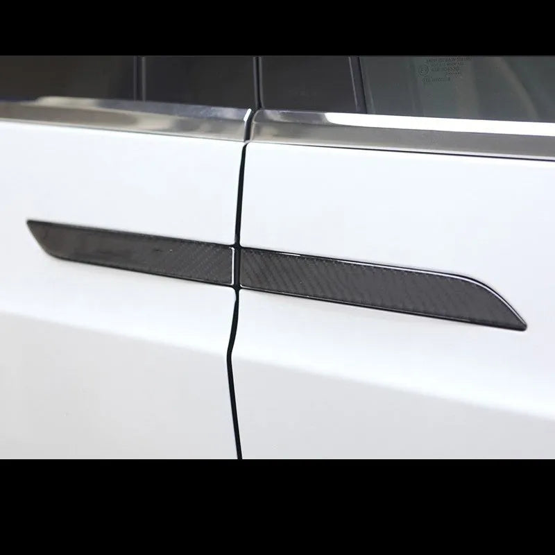 Tesla Model S carbon fibre door handle protection patches with textured drip pattern design