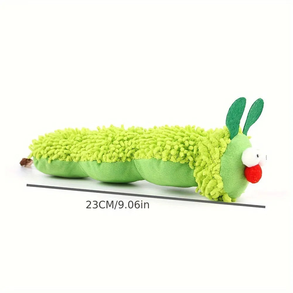 Green interactive plush cat toy pillow with rechargeable electronics.