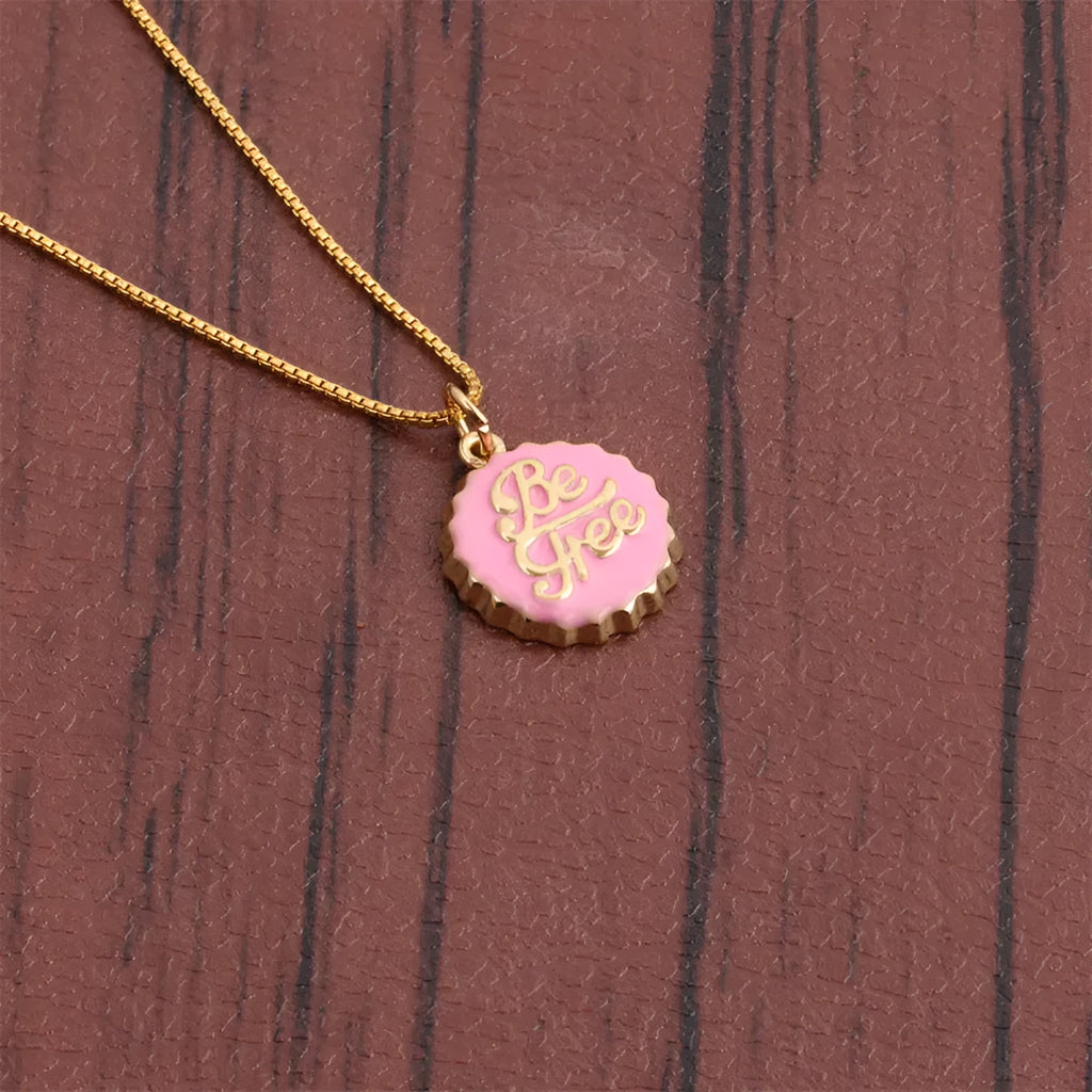 Copper bottle cap pendant necklace on a 40cm box chain with 18K gold electroplating.