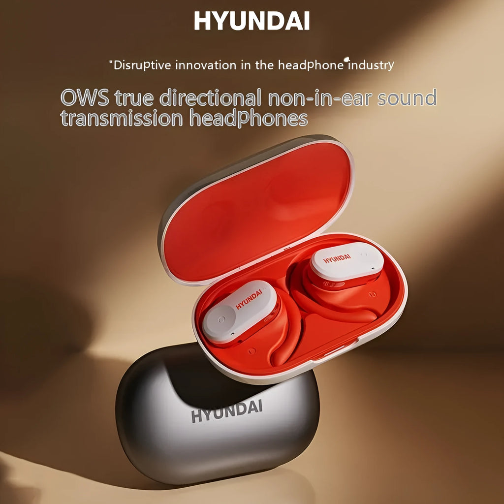 Hyundai ear hook wireless Bluetooth headset in White Orange or Silver Black, plastic ear-mounted design