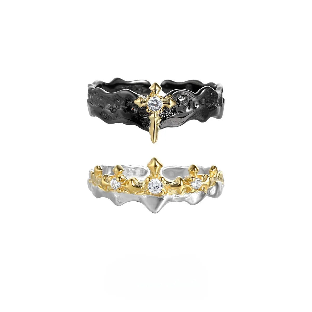 Adjustable Princess Knight couple ring in silver with electroplated finish and original design