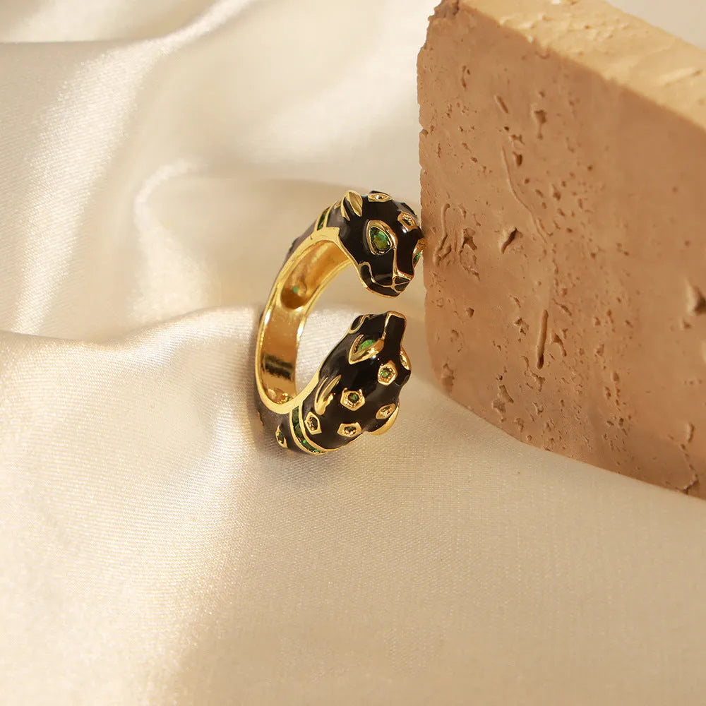 Black cheetah pattern geometric open ring for women in UK size 7