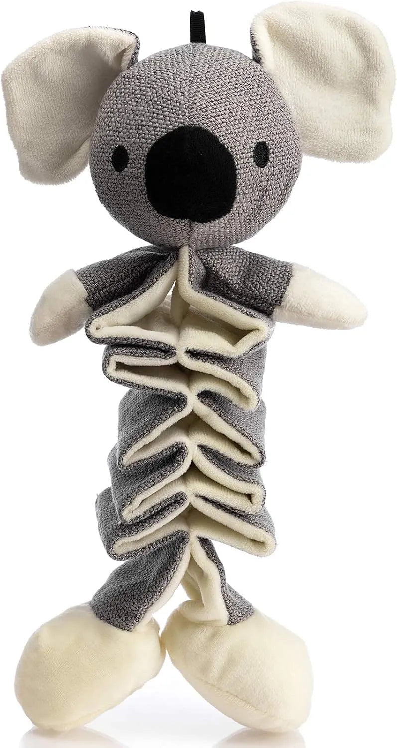 Gray koala-shaped dog chew toy measuring 30cm with durable cloth construction and crinkle paper inside