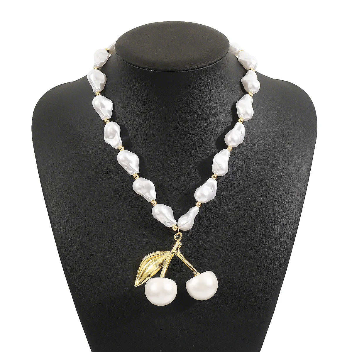 Women's creative pearl necklace with geometric fruit pendant in gold or white finish options