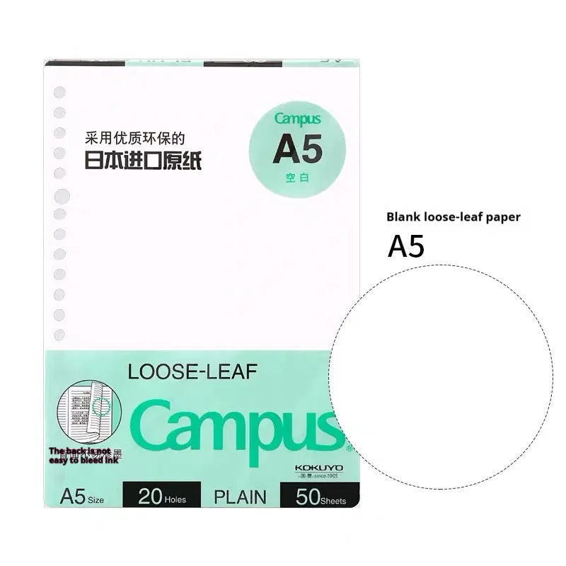 Refillable A5 and B5 spiral notebook with PP cover, shown in pastel cookie blue and plaid impression designs with loose-leaf paper.