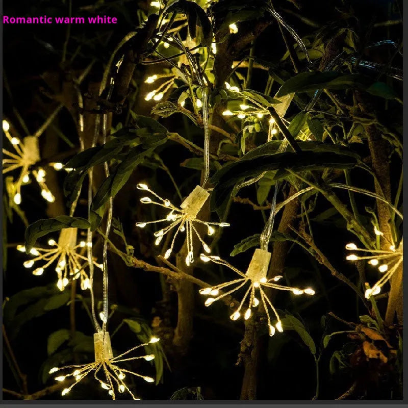 Dandelion LED solar fireworks lamp in flower shape, 6.25m length, with warm white or colourful 100 or 200 LED options