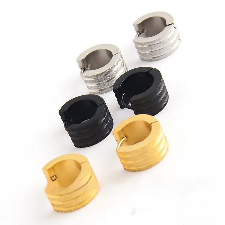 Three-line frosted geometric earrings with Korean style in titanium steel electroplated finish