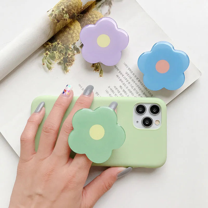 Plastic mobile phone airbag bracket desktop stand flower design colour options blue green orange pink purple yellow