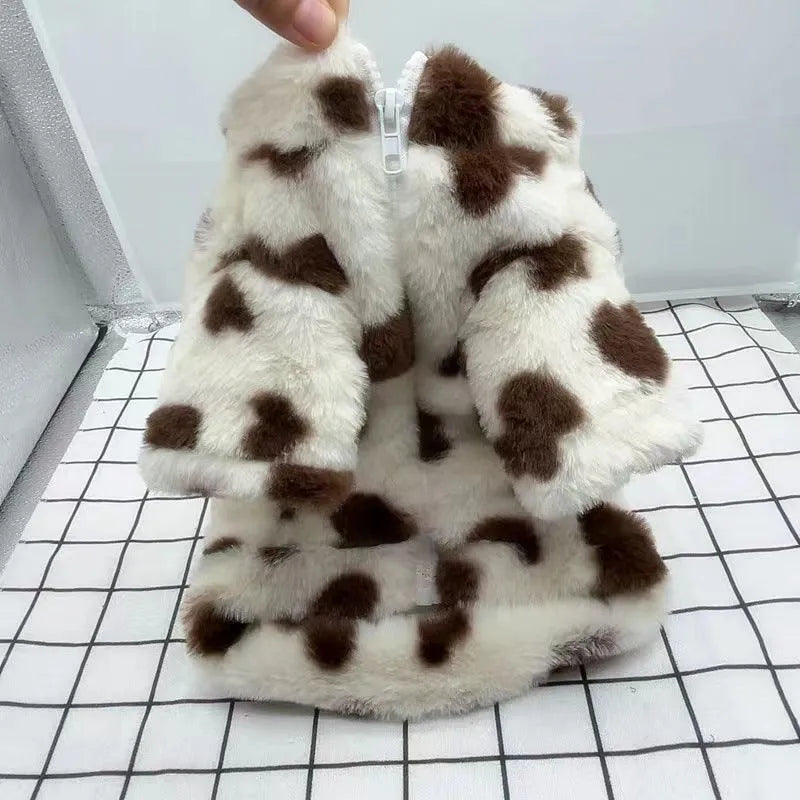 Polyester plush warm coat for small dogs in pink or brown colours, British style design