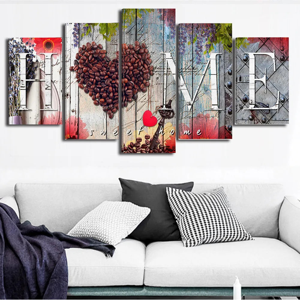 Red Home Sweet Home oil painting decoration board set with five unframed canvas panels in size S